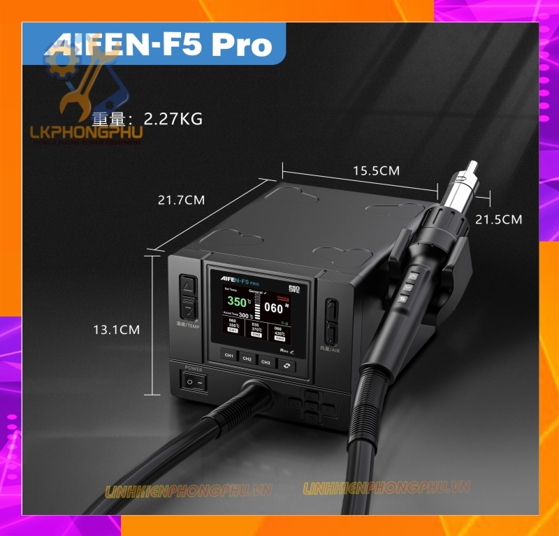 Khò AiFen F5Pro New 2025 CS1000W. Nhiệt 500 °C / Gió 160 Kèm 6 Đầu Khò