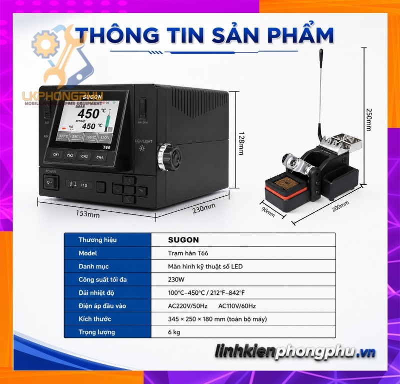 Máy Hàn 2 Tay Sugon T66 CS 230W ( 2 Tay C210 và C245 Kèm 6 mũi )