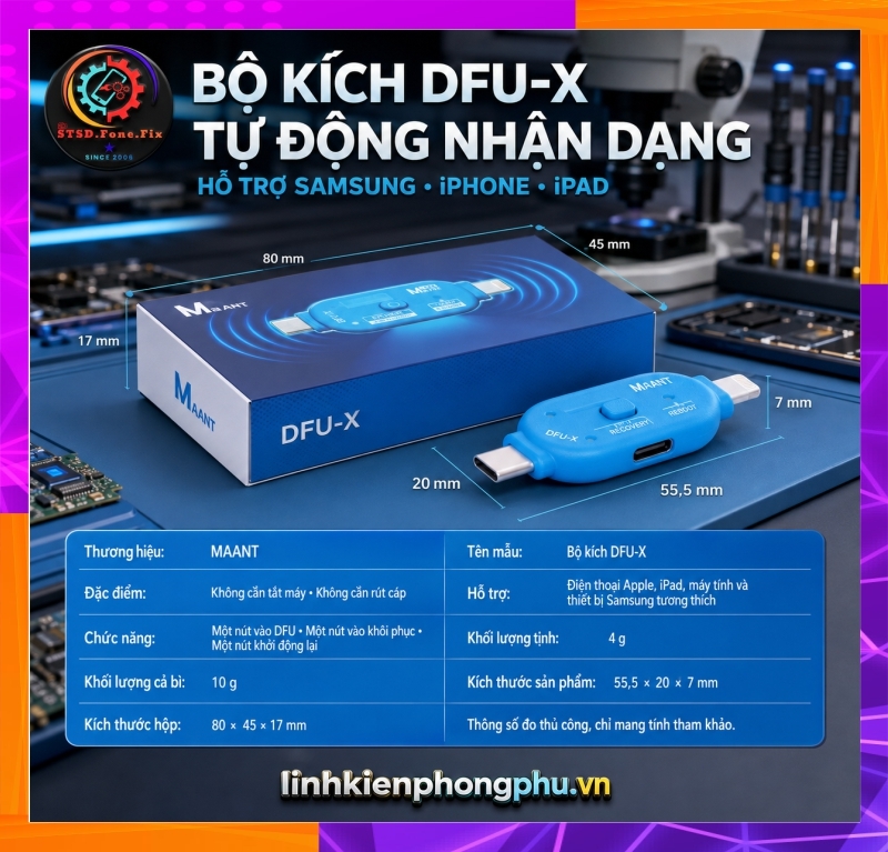 Thiết bị DFU & Recovery MaAnt DFU-X hỗ trợ iPhone – Samsung, chạy phần mềm điện thoại