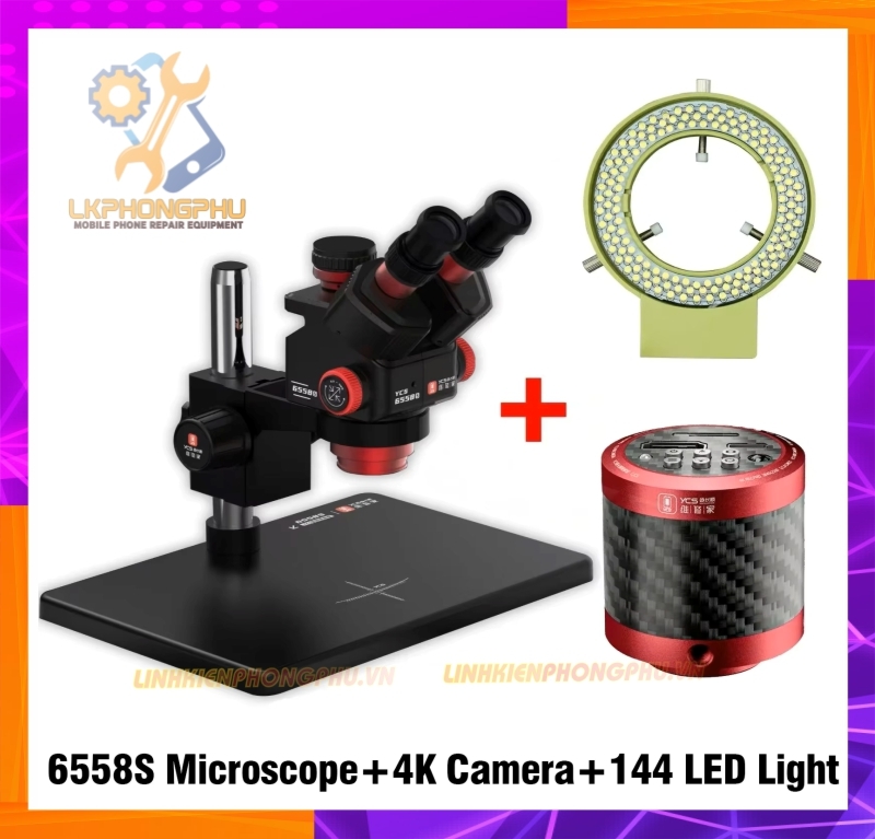 Kính Hiển Vi 3 Mắt YCS 6558S Full Bộ Kèm Đèn Led ( Độ phóng đại 6.5 ~ 58X )