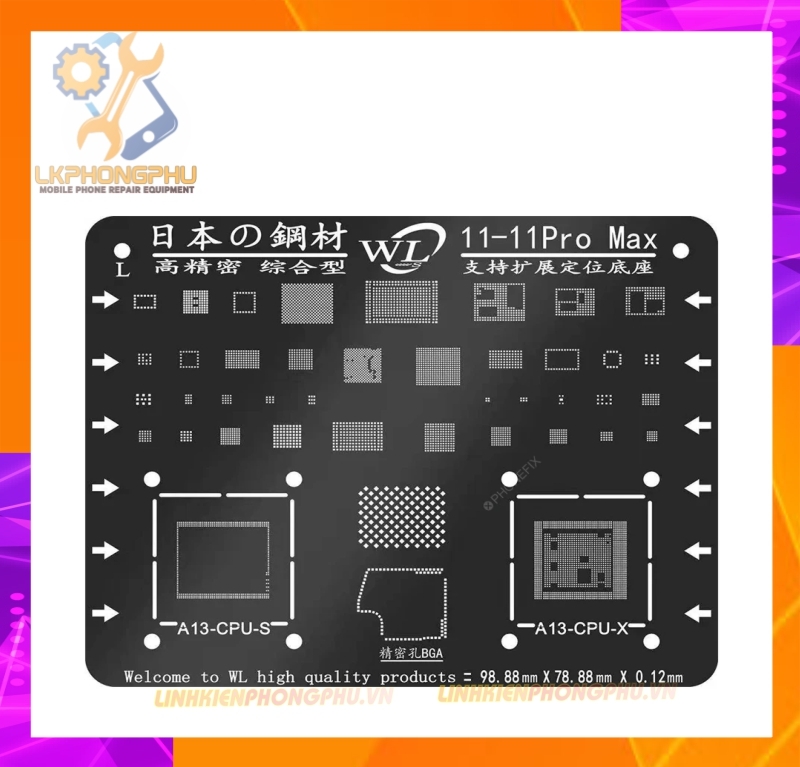 Vỉ làm chân IC iPhone WL Thép đen Nano Xịn Từ 6G - 13ProMax