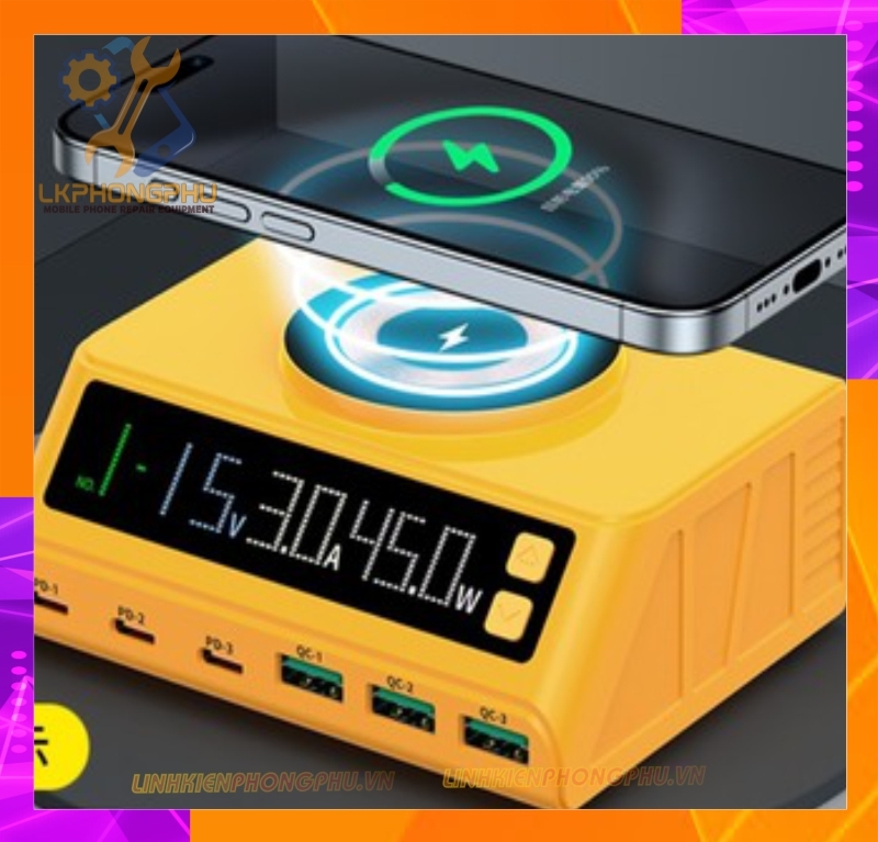 Bộ Sạc Đa Năng 7 in 1 : 3 cổng PD - 3 Cổng USB và Sạc Không Dây: Mijing WLX-M9A