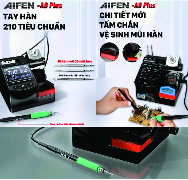 Máy Hàn AiFen A9 Plus New 2024 CS 160W Kèm 3 mũi C210 ( Cong / Cắt / Thẳng ) 
