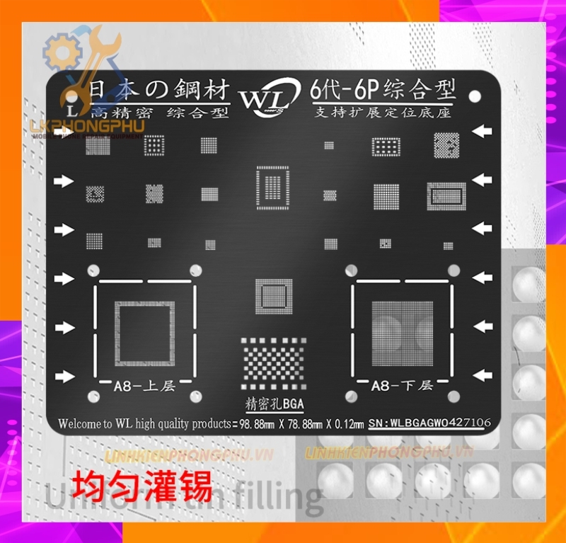 Vỉ làm chân IC iPhone WL Thép đen Nano Xịn Từ 6G - 13ProMax