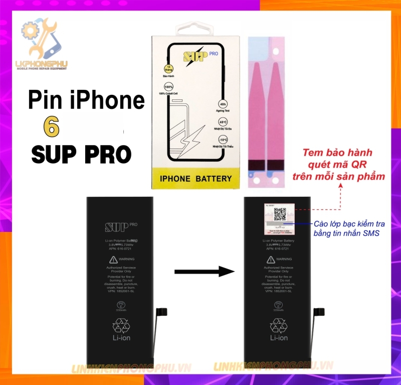 Pin iPhone 6G SUP Pro – 2150mAh( Dung Lượng Cao )