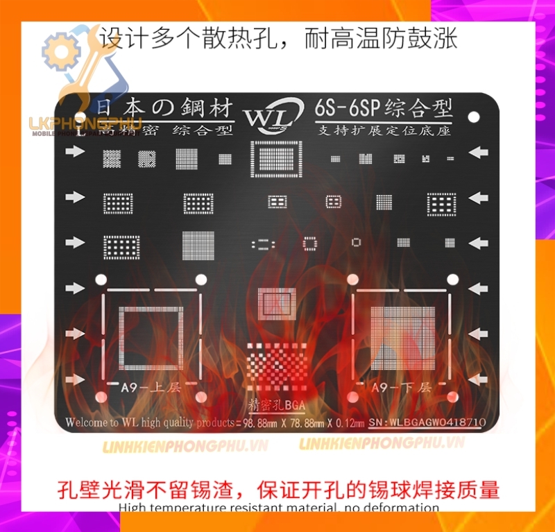 Vỉ làm chân IC iPhone WL Thép đen Nano Xịn Từ 6G - 13ProMax