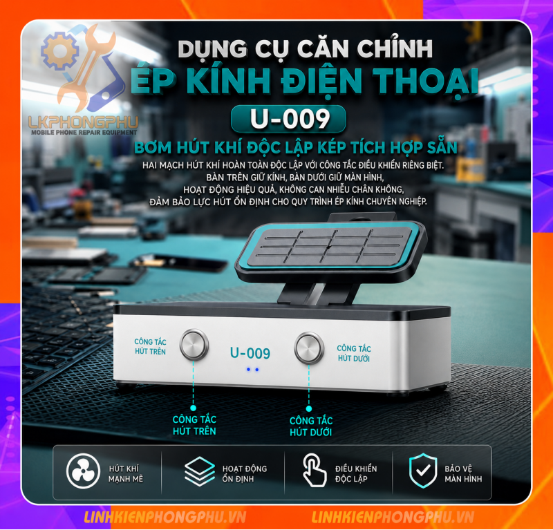 UYUE U-009 là dòng máy ép, căn chỉnh vào kính màn hình đa năng (Screen Alignment Tool)