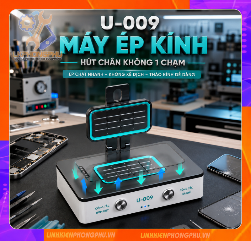 UYUE U-009 là dòng máy ép, căn chỉnh vào kính màn hình đa năng (Screen Alignment Tool)