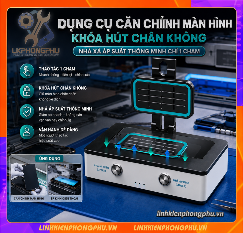 UYUE U-009 là dòng máy ép, căn chỉnh vào kính màn hình đa năng (Screen Alignment Tool)