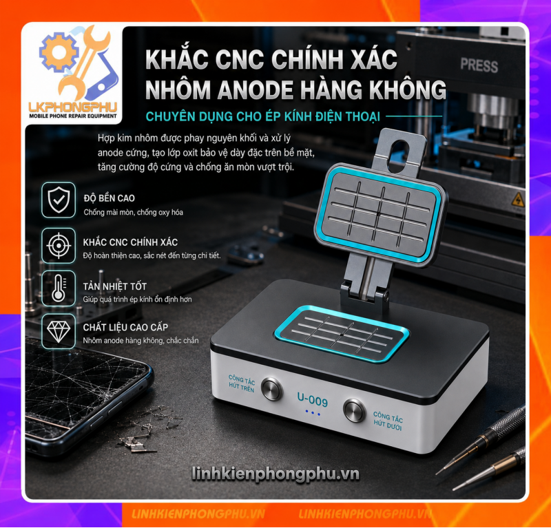UYUE U-009 là dòng máy ép, căn chỉnh vào kính màn hình đa năng (Screen Alignment Tool)