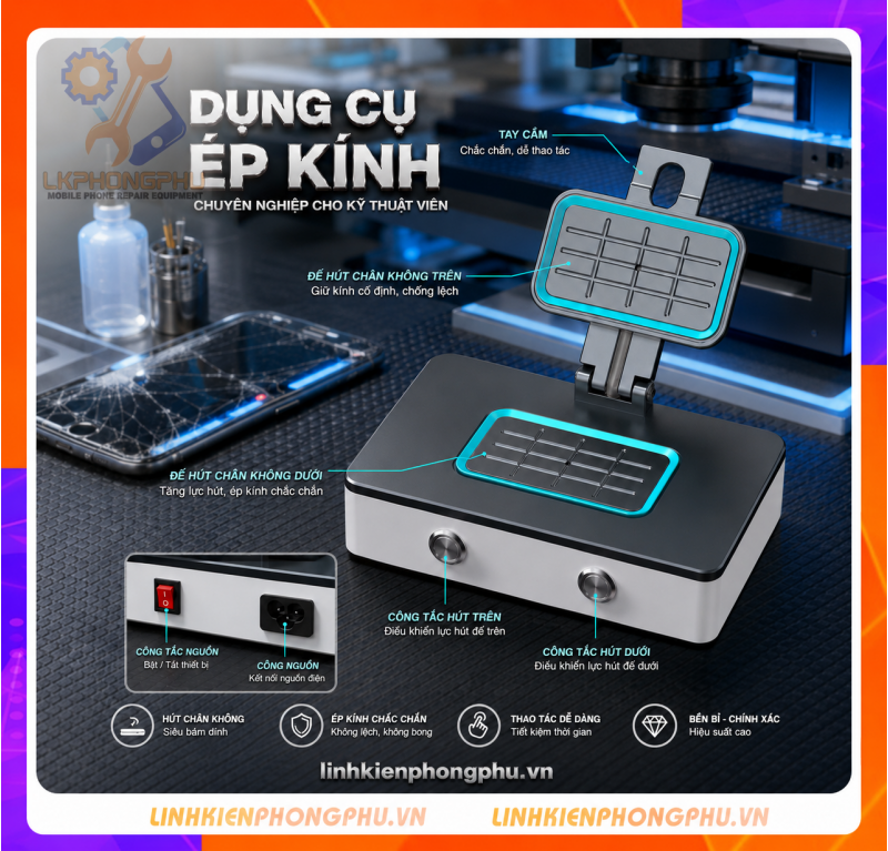 UYUE U-009 là dòng máy ép, căn chỉnh vào kính màn hình đa năng (Screen Alignment Tool)