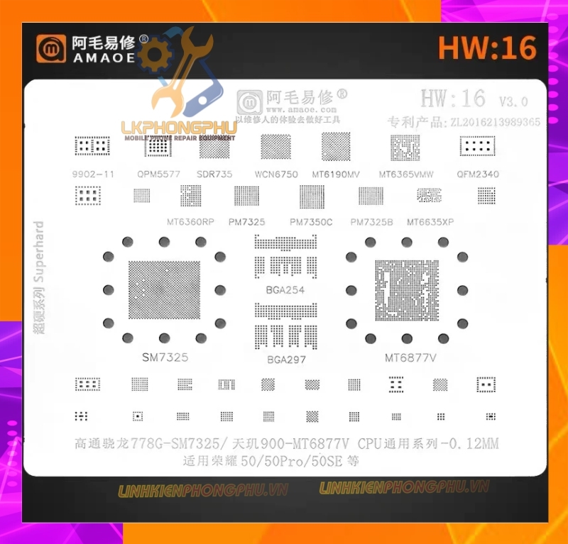 Vỉ làm chân IC Amaoe Huawei Từ HW:1 -> HW17