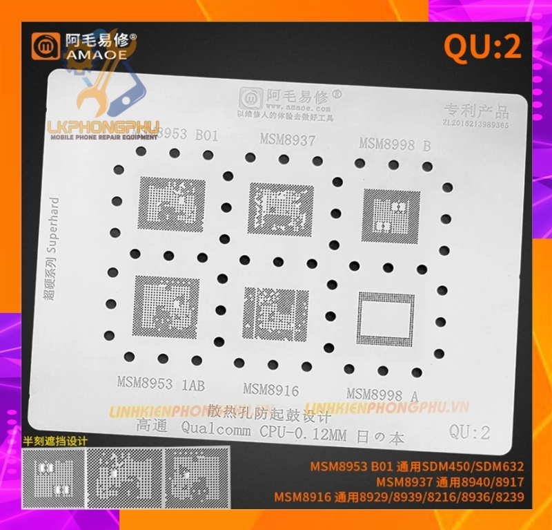 Vỉ làm chân IC Amaoe Xiaomi Huawei Oppo Vivo MTK Qualcomm QU:1 -> QU:8