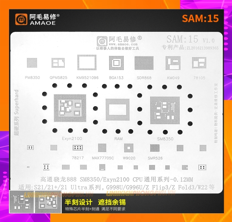 Vỉ làm chân IC Samsung Amaoe Từ Sam:1 đến Sam:17 và Từ EU:1 đến EU:5