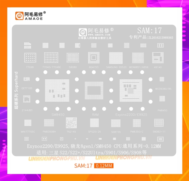 Vỉ làm chân IC Samsung Amaoe Từ Sam:1 đến Sam:17 và Từ EU:1 đến EU:5