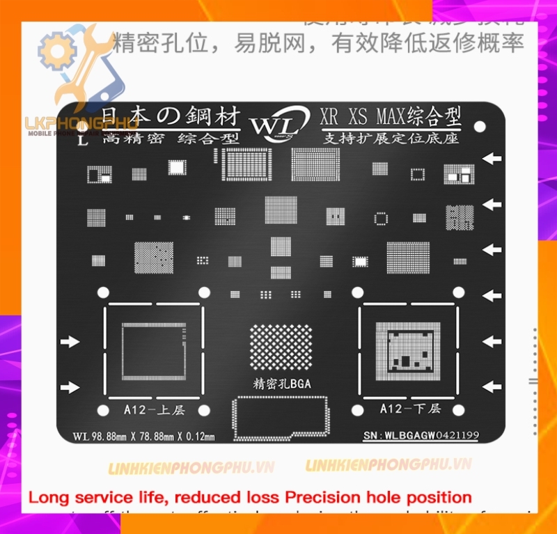 Vỉ làm chân IC iPhone WL Thép đen Nano Xịn Từ 6G - 13ProMax